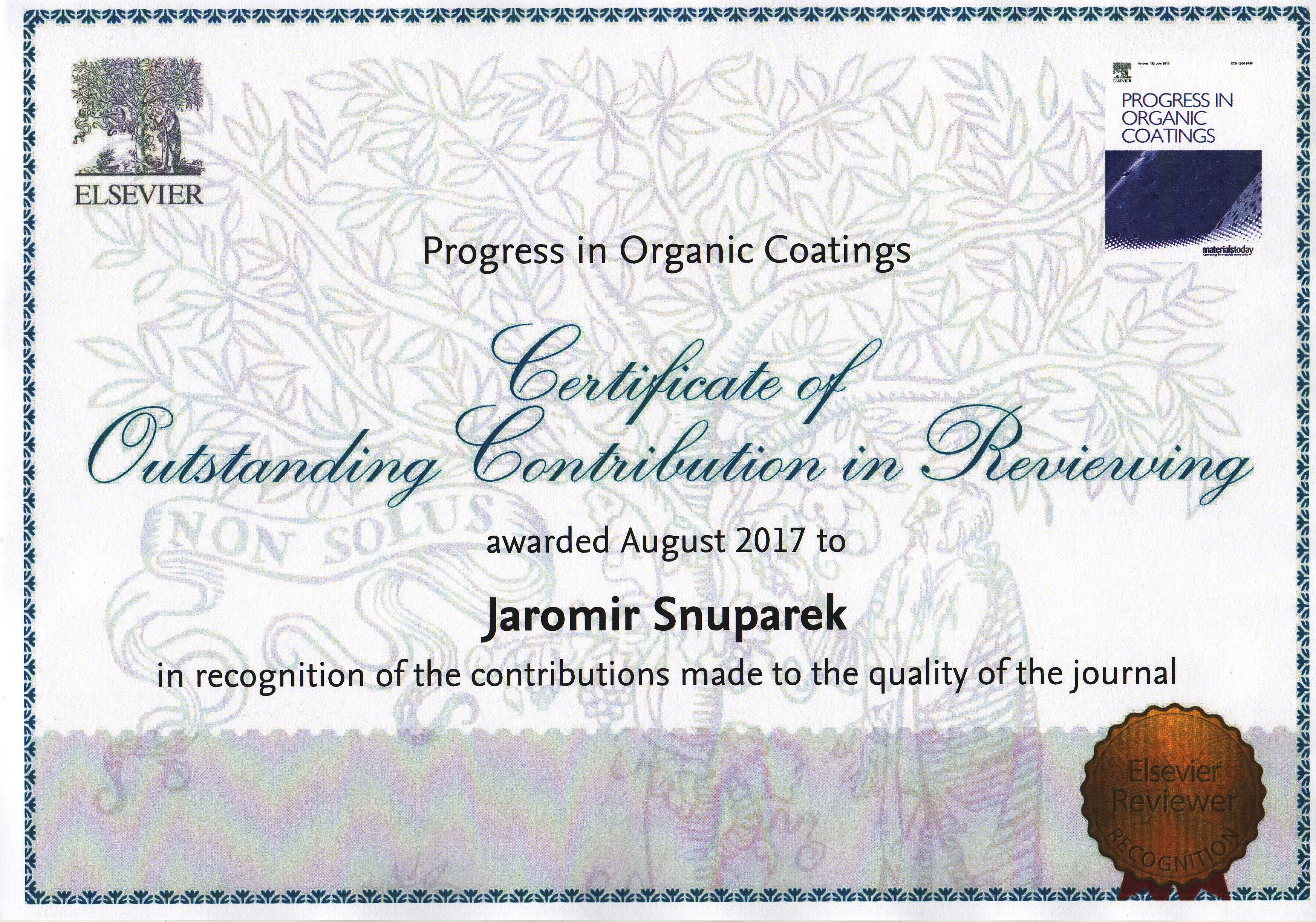 Certificate of Outstanding Contribution in Reviewing